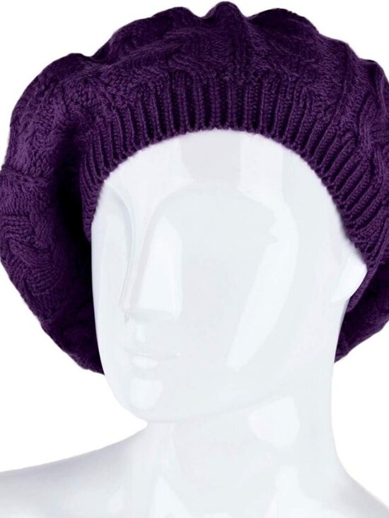 Women\'s Crochet Knitted Style Beanie Slouchy Hat Dark Purple main image 4